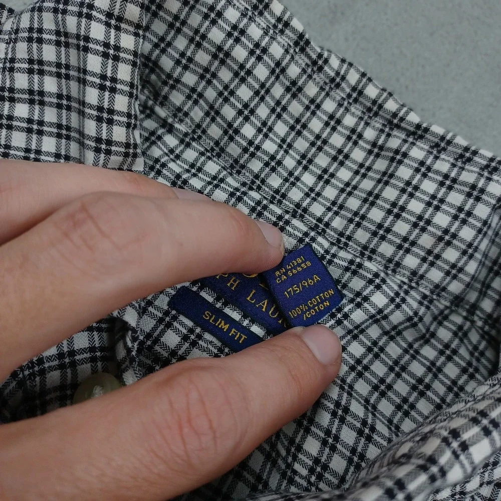 Ralph Lauren Shirt Mens Medium Black Slim Checked Button Up Preppy Long Sleeve